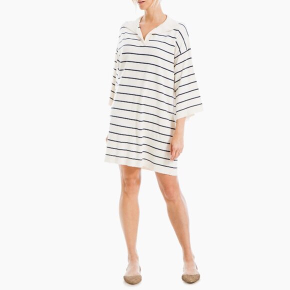 Johnny Collar Sweater Dress MAX STUDIO SZ X LARGE Striped Cream NWT - Picture 1 of 7
